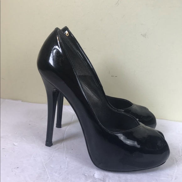 Stuart Weitzman Victoria Peep Toe Patent Leather Shoes Pumps Heels Stilettos Blk - Picture 4 of 16